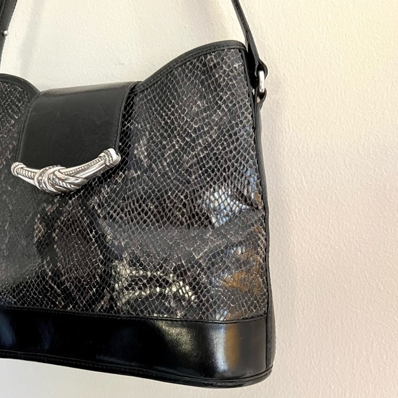 VINTAGE BRIGHTON BLACK LEATHER BAG Snake embossed - Picture 5 of 16